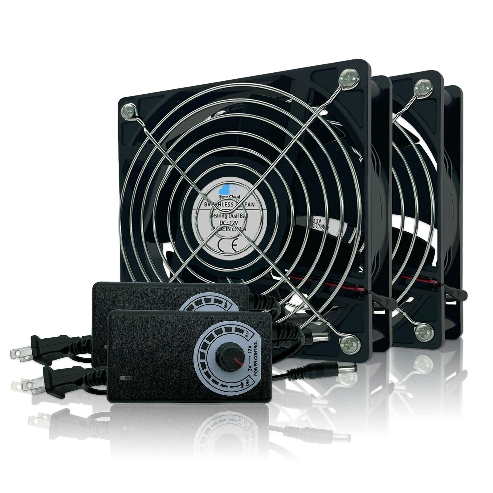 2Pcs Computer Case Cooling Fan 120mm Controller For Receiver Biltong Box Cabinet