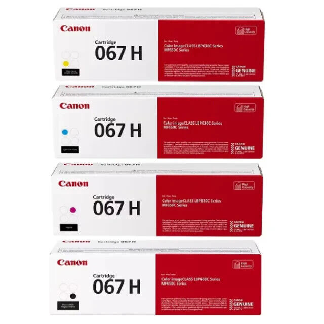 Canon 067H Black, Cyan, Magenta, Yellow High Yield Toner Cartridges, Pack of 4