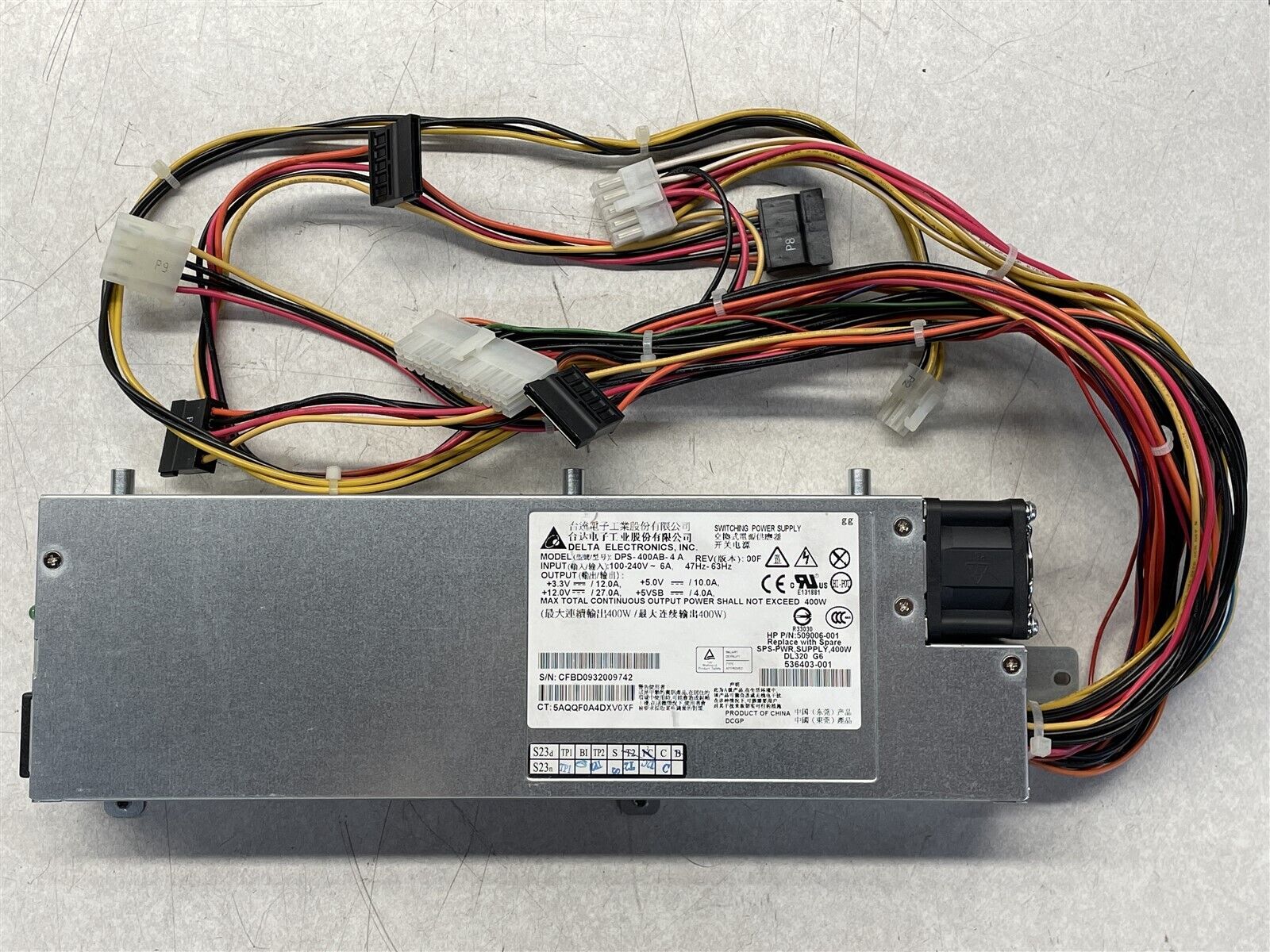 DELTA ELECTRONICS DPS-400AB 400W SWITCHING POWER SUPPLY CFBD0932009742