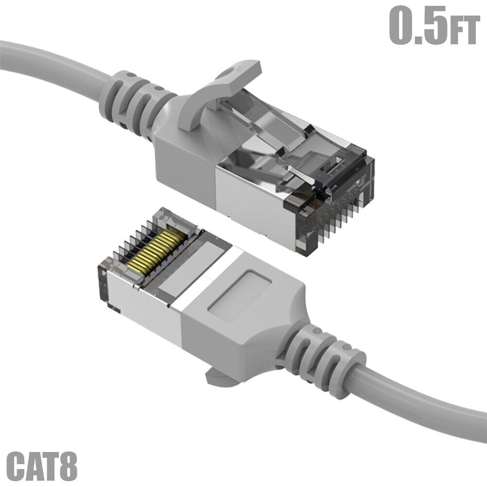 0.5-10FT Cat8 RJ45 Network LAN Ethernet U/FTP Shield Patch Cable Slim 30AWG Gray