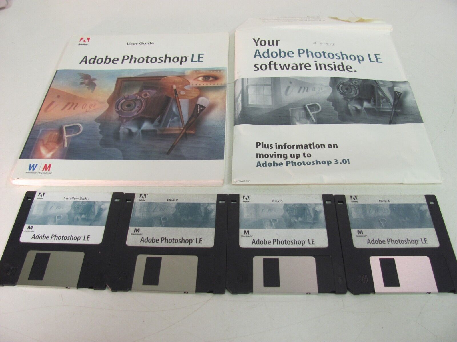 Vintage Adobe Photoshop LE for Macintosh Userguide and Software Floppy Disks