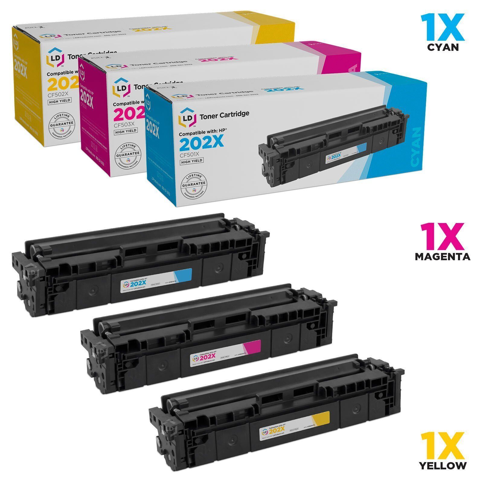 LD  3pk Comp Laser Toner Color Cartridge for HP 202X Cyan Magenta Yellow M254dw