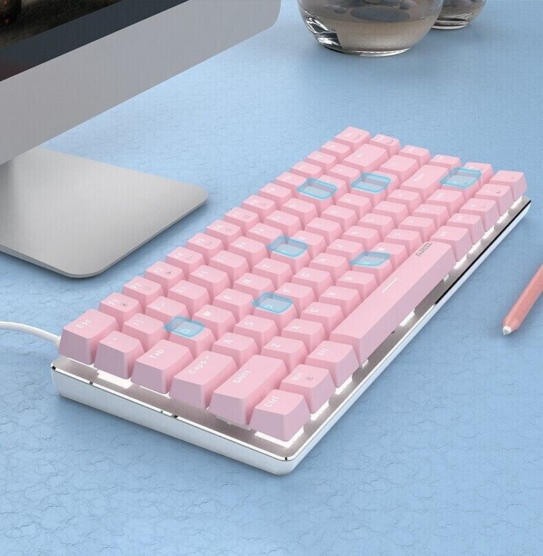 AJAZZ AK33 Cute Pink Mechanical Keyboard Red Switches White LED Backlit PC/Win