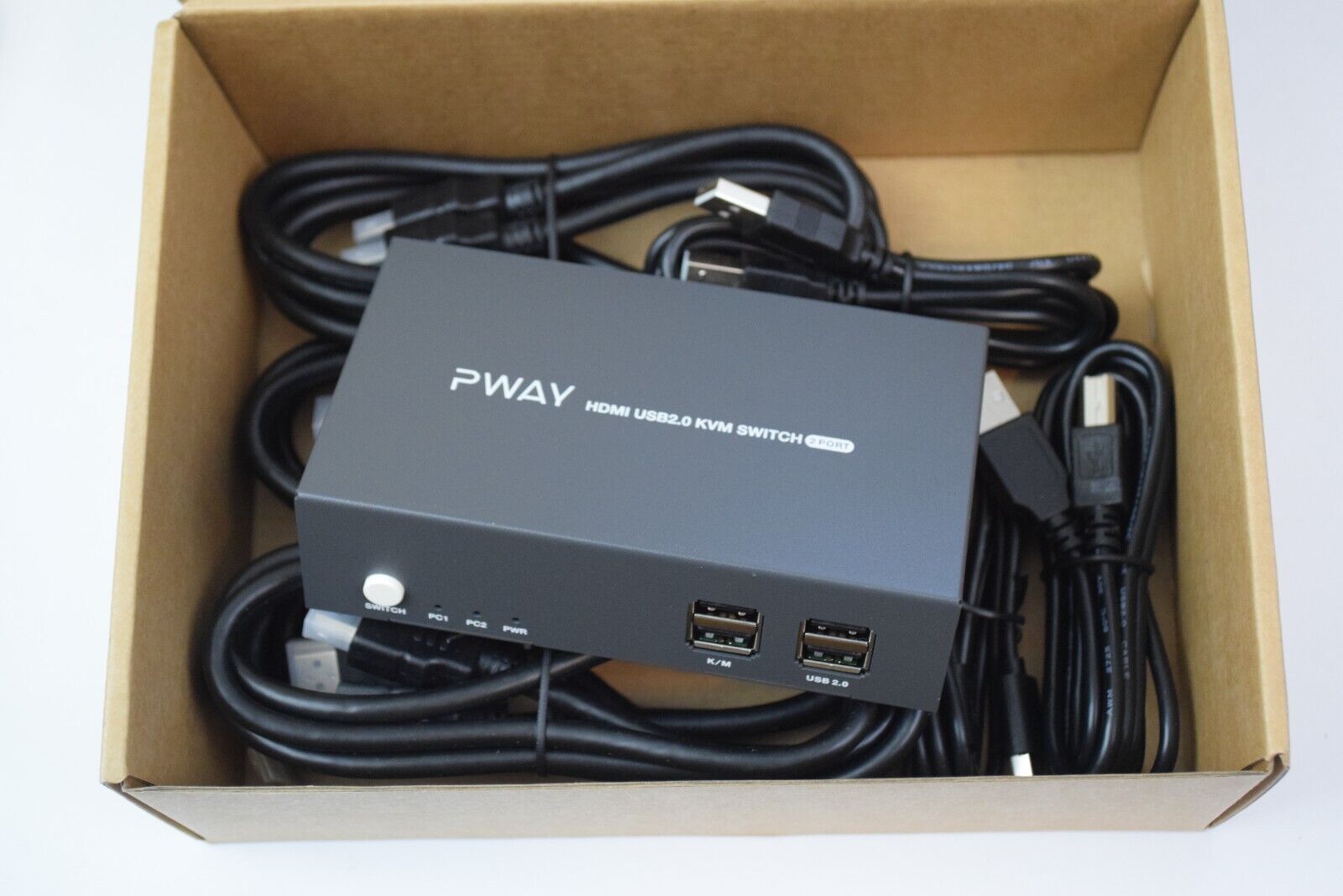 New PWAY PW-S7201H2 Dual Monitor HDMI Switch With Cables - Open Box