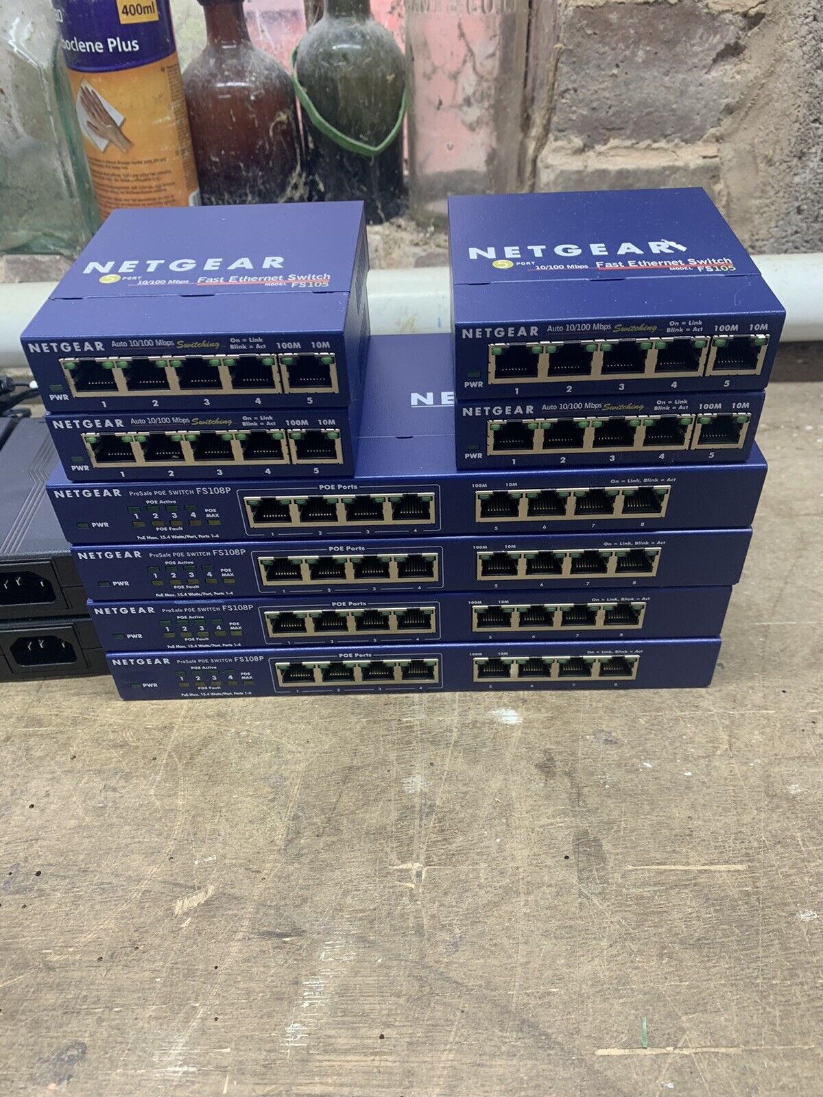 Job Lot -x4 Netgear FS108P POE 8 Port Network Switches & X4 FS105 5 Port Units
