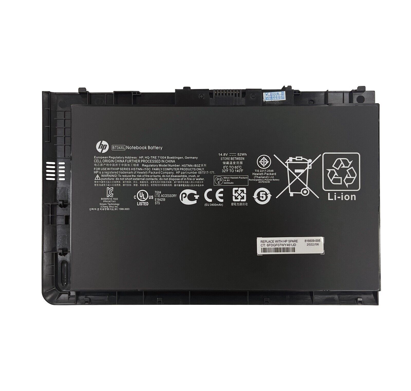 Genuine OEM 52WH BT04XL Battery For HP EliteBook Folio 9470M 9480M 687945-001 US