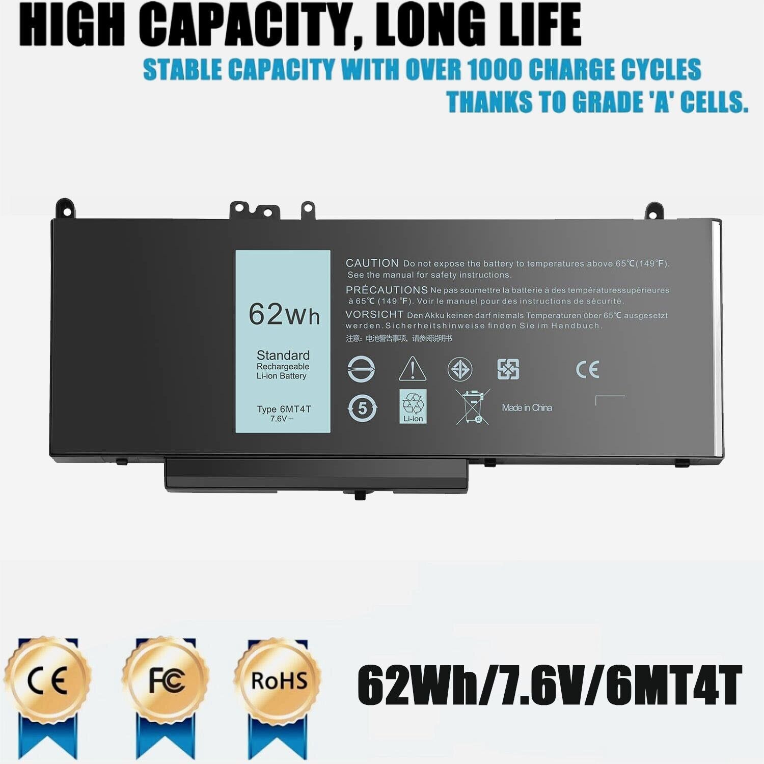 6MT4T Laptop Battery for Dell Latitude E5470 E5570 Precision 3510 79VRK 62Wh NEW