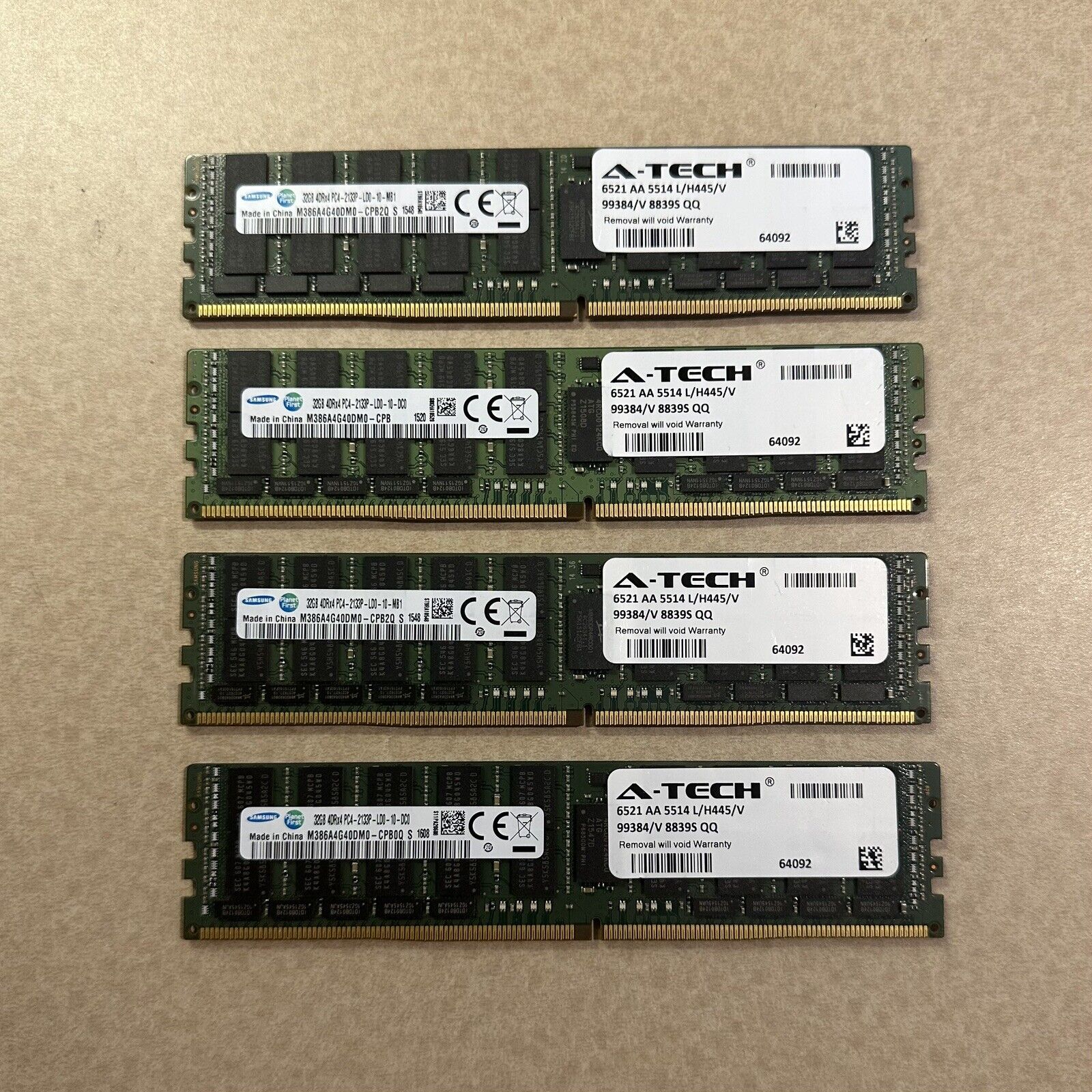 128GB (4x32GB) RAM Samsung M386A4G40DM0-CPB 4DRx4 PC4-2133 LRDIMM DDR4-17000 ECC