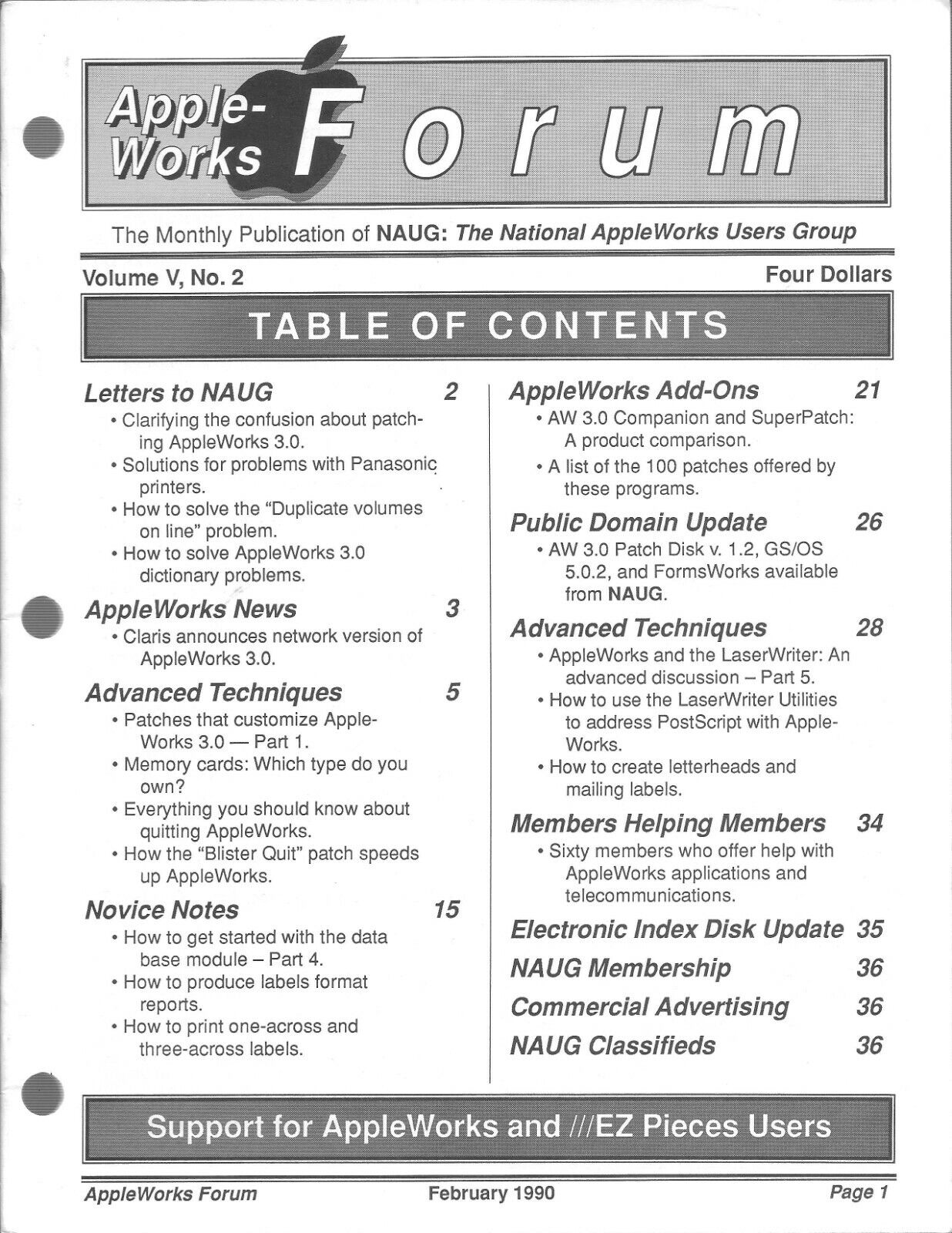 AppleWorks Forum Magazine, February 1990 for Apple II II+ IIe IIc IIgs