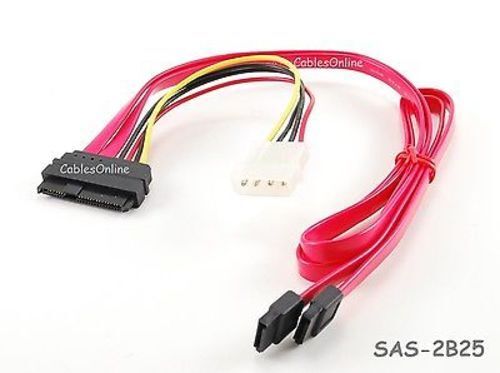 25-in. SAS 29-Pin (SFF-8482) to Dual SATA + 4-Pin Molex Power Cable, SAS-2B25