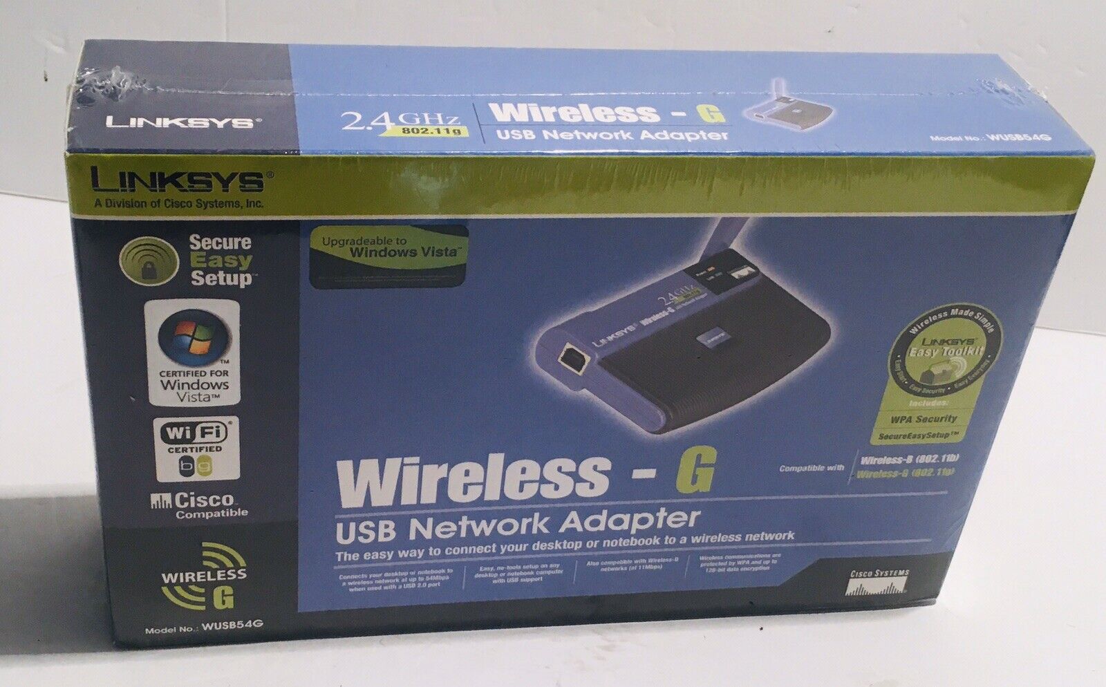 New LINKSYS Network Adapter Wireless-G 2.4GHz 802.11g USB WUSB54G 