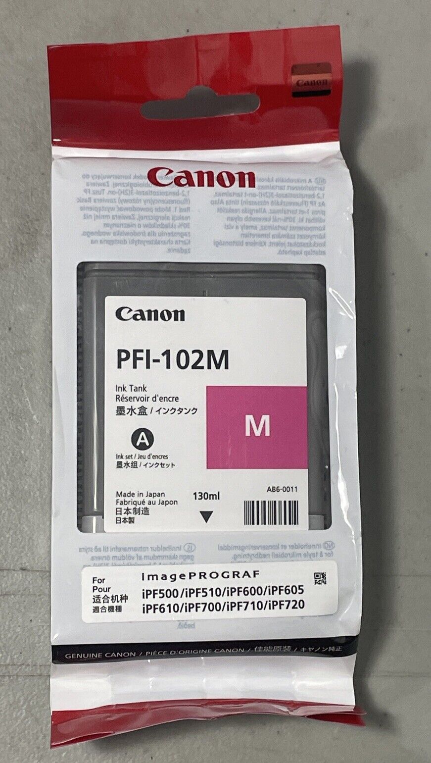 New Genuine CANON PFI-102M Magenta Ink for ImagePROGRAF - Factory Sealed 09/2024