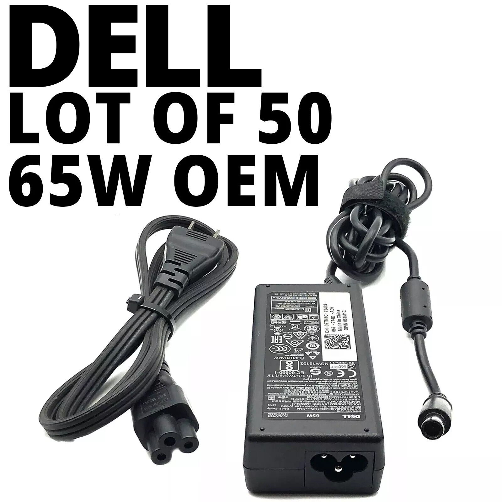 Lot of 50 OEM Dell 65W AC Adapter Laptop Power Charger 19.5V 3.34A 7.4mm & Cords