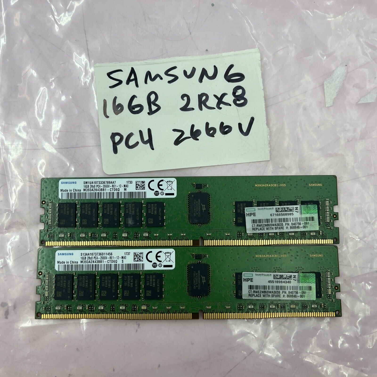 Samsung 2 x 16GB DDR4-21300 PC4-2666V-R 2Rx8 288-Pin RDIMM Memory M393A2K43BB1