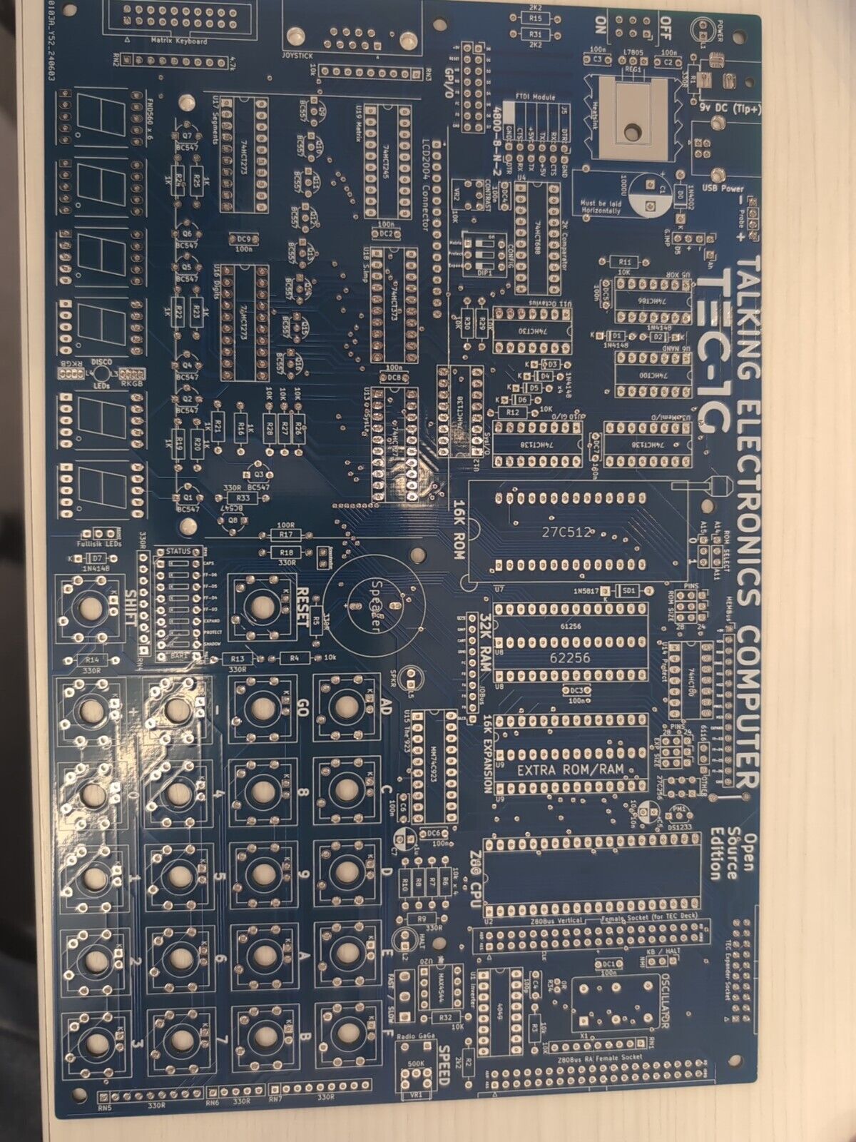 TEC-1G Z80 Single board computer bare blue PCB Board V1.11