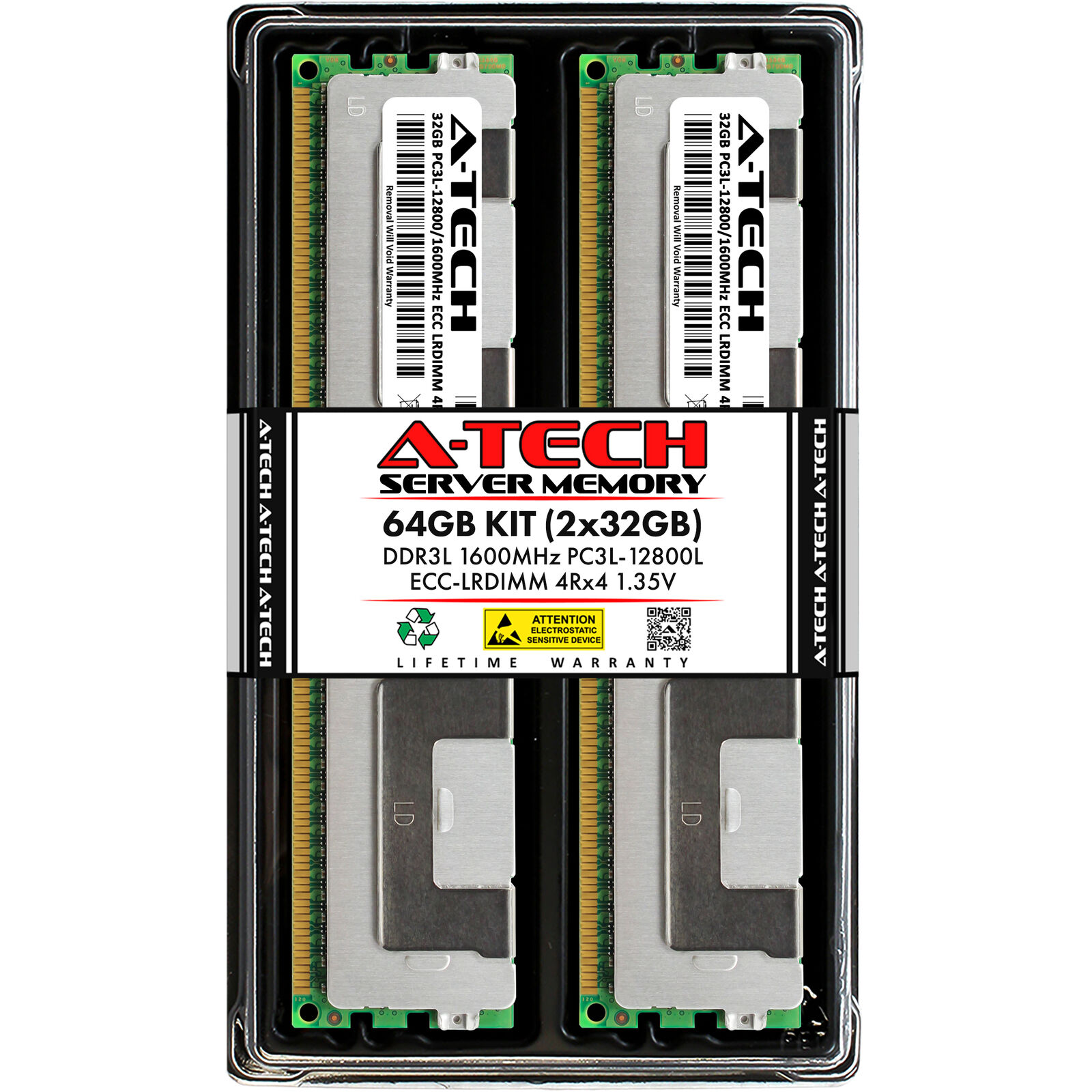 A-Tech 64GB 2x 32GB 4Rx4 PC3L-12800 DDR3 1600 MHz ECC LRDIMM Server Memory RAM