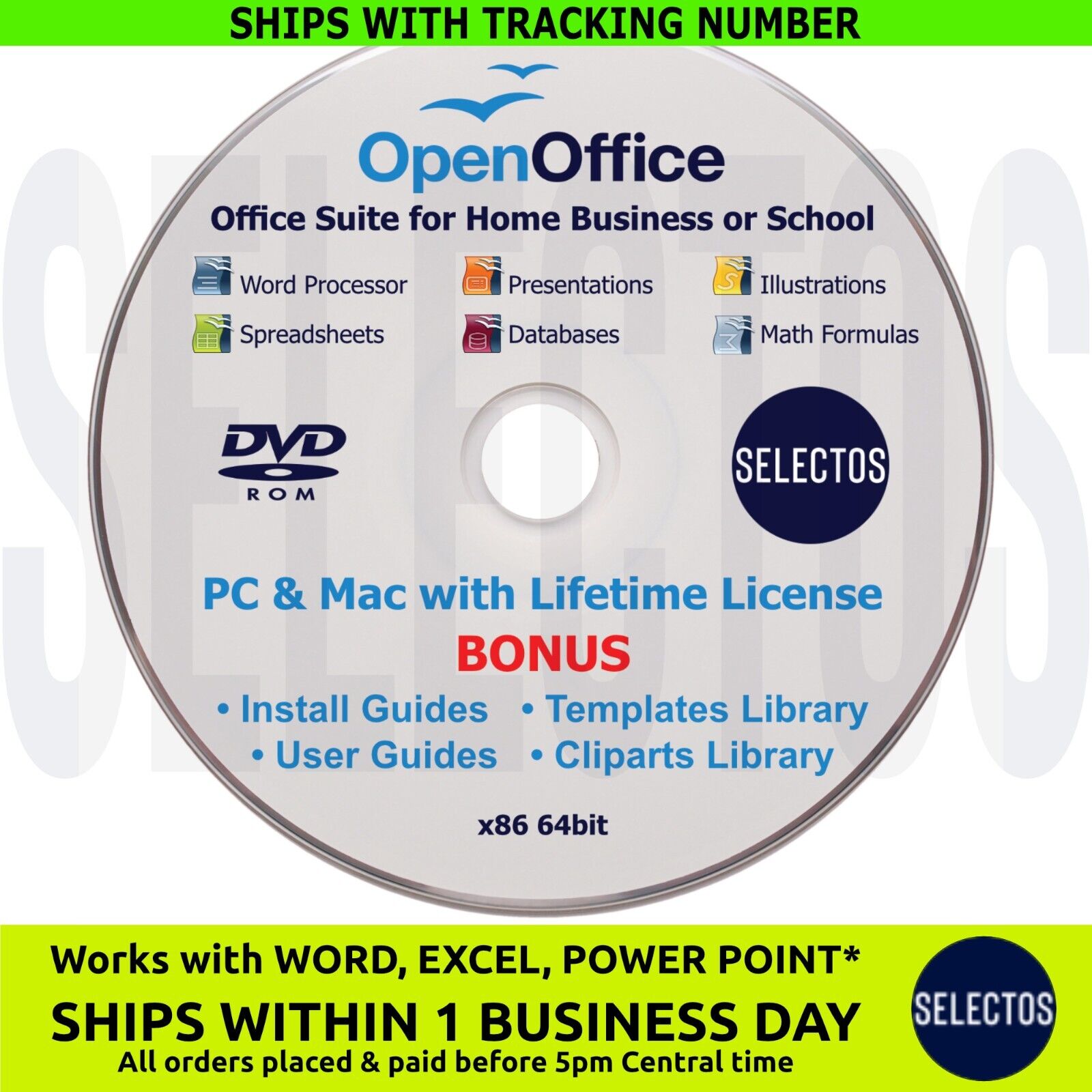 Open Office Suite 2024 DVD Disc Lifetime License  Most Popular Operating Systems