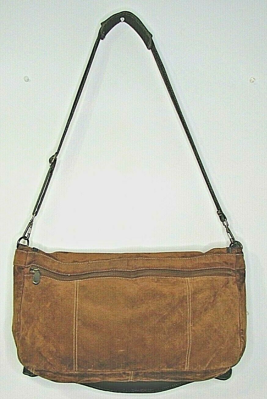 Wilsons Leather M. JULIAN Genuine Suede Leather Brown Messenger Crossbody Bag