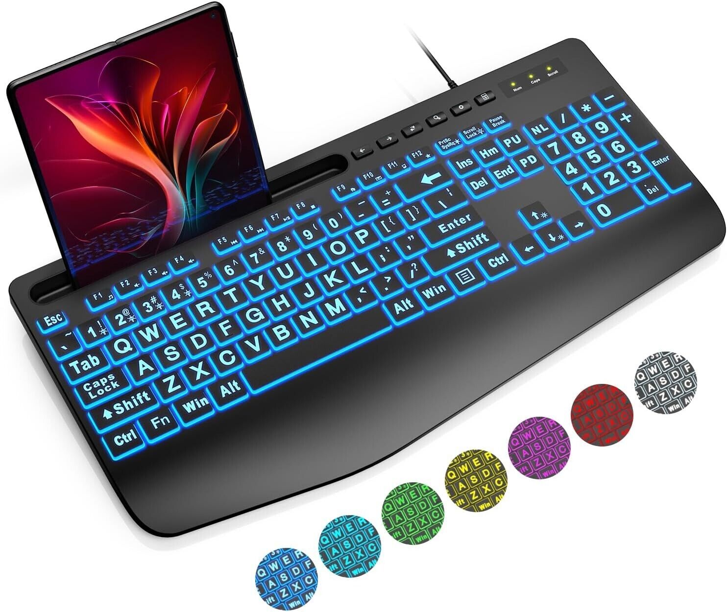 SABLUTE Large Print Backlit Keyboard with 7-Color Backlit and Type for Laptop,Pc
