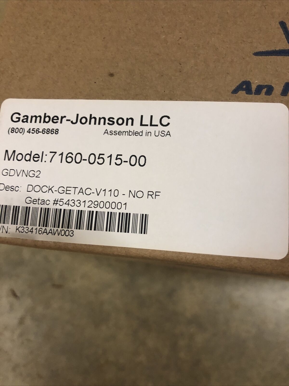 GAMBER JOHNSON 7160-0515-00 Brand New Sealed BOX