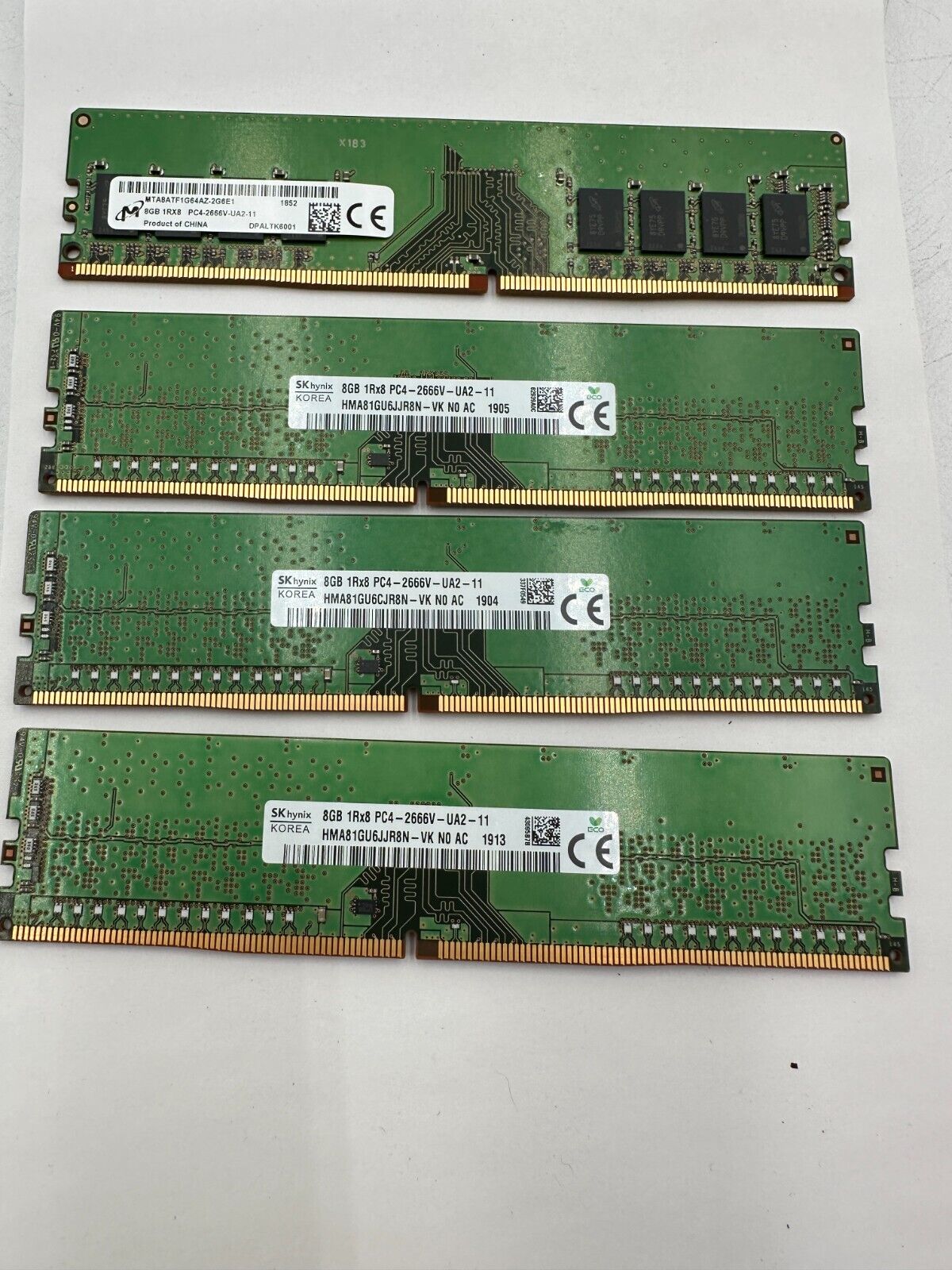 SK hynix/Micron/Samsung  32GB (4x8GB) DDR4 2666MHz ECC RAM Sticks 1Rx8 PC4-2666V