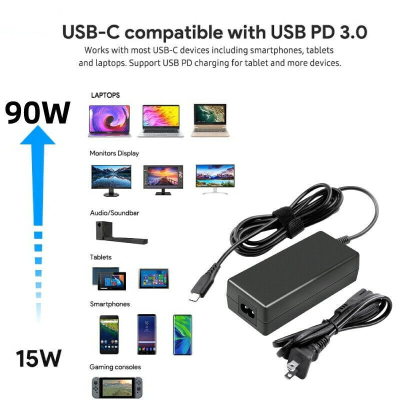 90W USB-C PD Type-C AC Adapter Laptop Charger Universal Power Supply For Lenovo