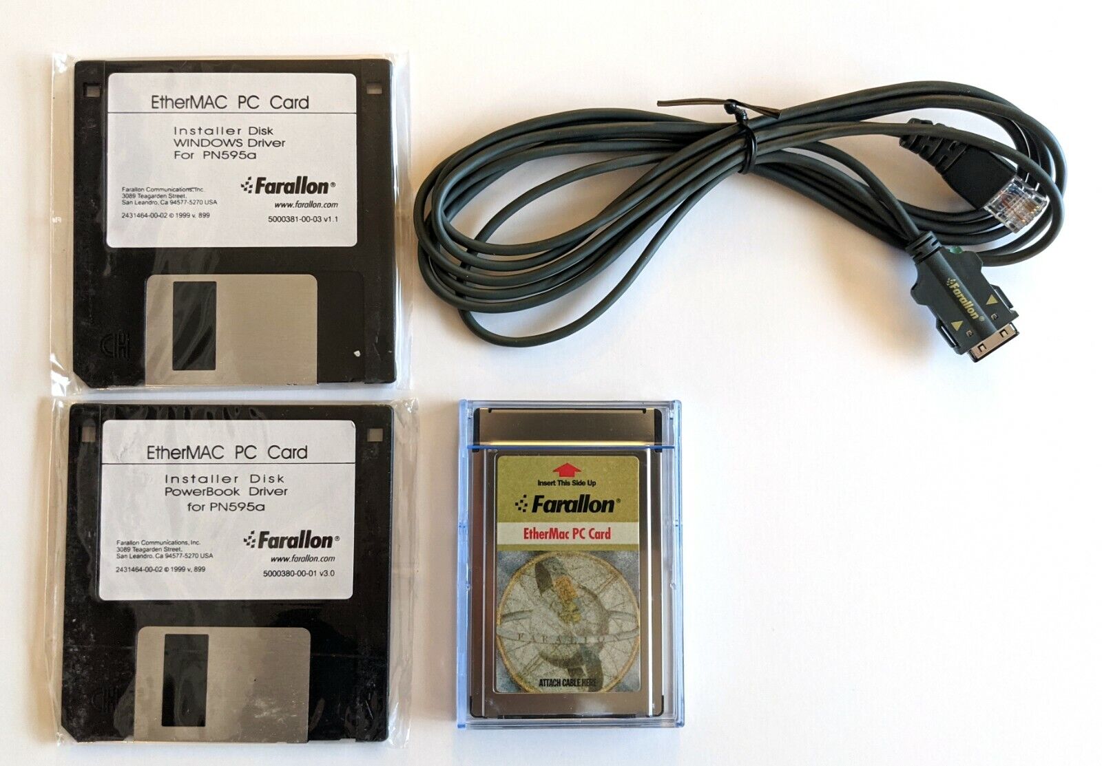 Farallon PCMCIA EtherMac Ethernet PC Card Macintosh PowerBook +Cable