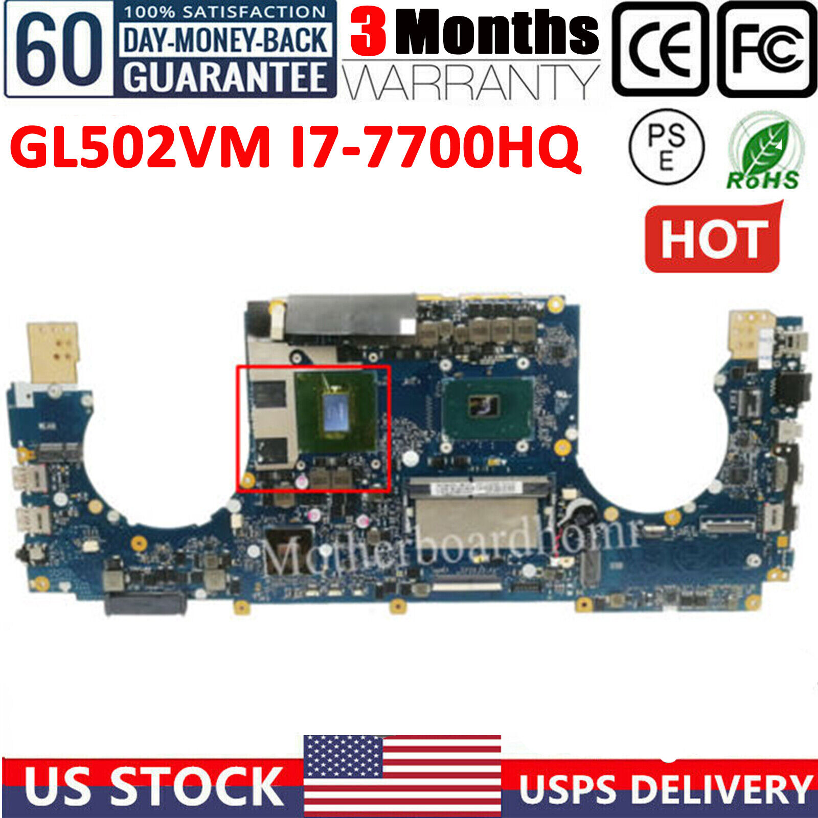 GL502VM MOTHERBOARD FOR ASUS ROG CORE I7-7700HQ 8GB GTX1060 60NB0DR0-MB7000