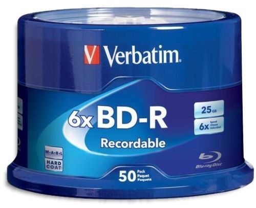 50 pack VERBATIM 6X Blu-Ray BD-R 25GB Branded Logo Spindle Media Disc 98397