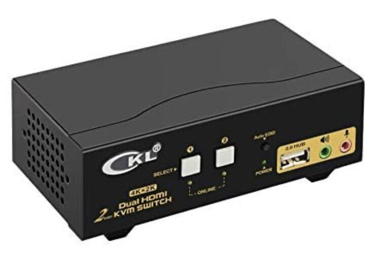CKL HDMI KVM 2 Port 4K 30Hz Dual Monitor Extended Display (CKL-922HUA) No Cables