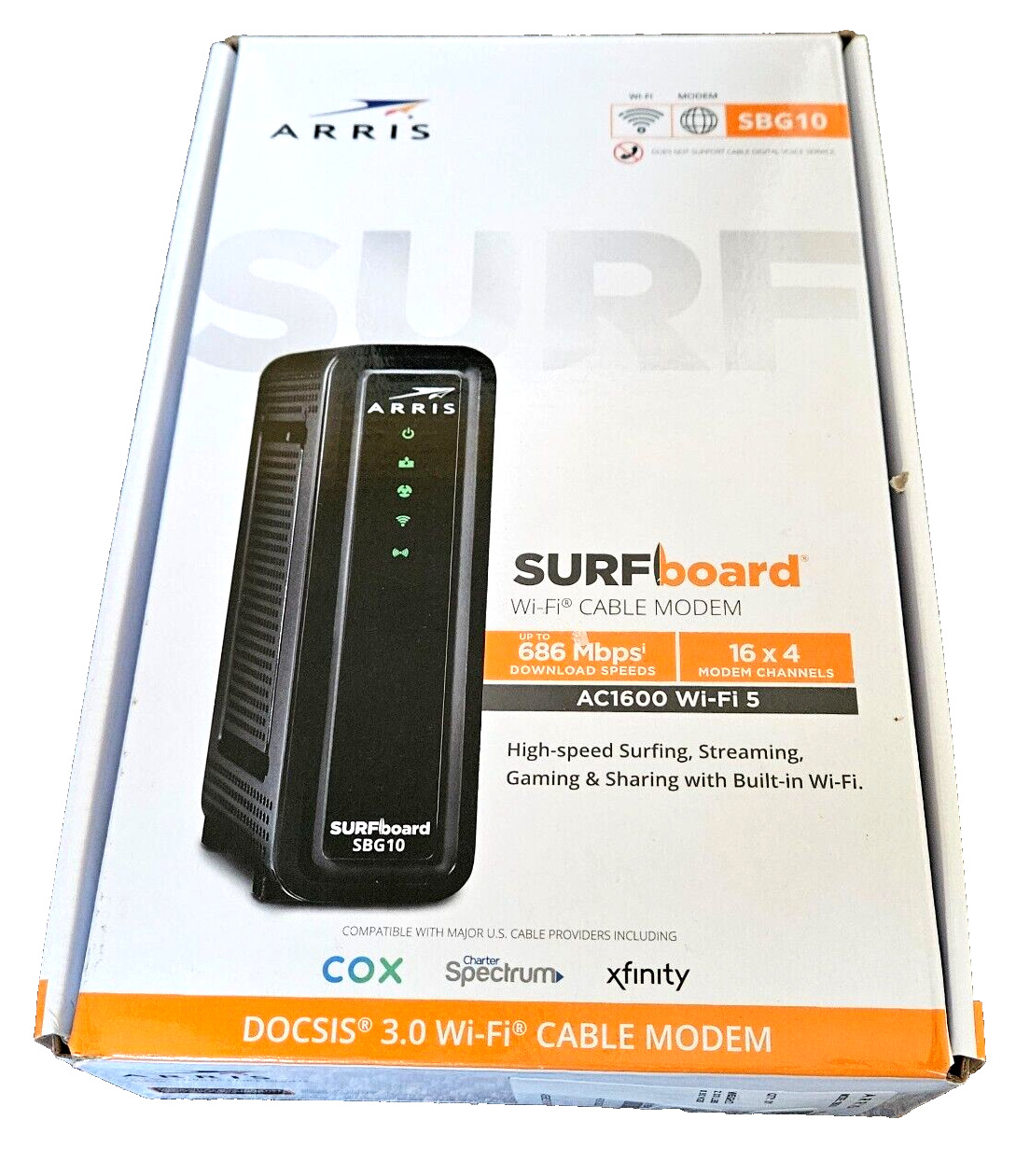 ARRIS SURFboard SBG10 DOCSIS 3.0 16x4 Gigabit Cable Modem & AC1600 Wi-Fi Router