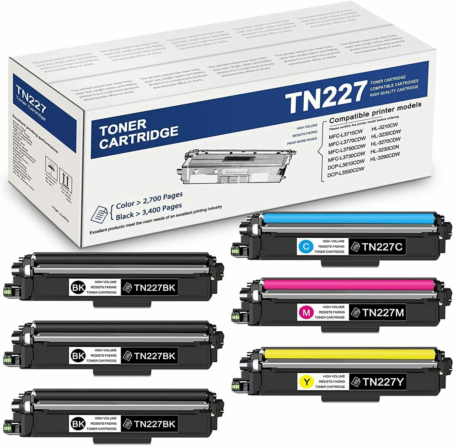 6PK TN227 Toner Cartridge for Brother TN227 MFC-L3770CDW HL-L3270CDW HL-L3290CDW