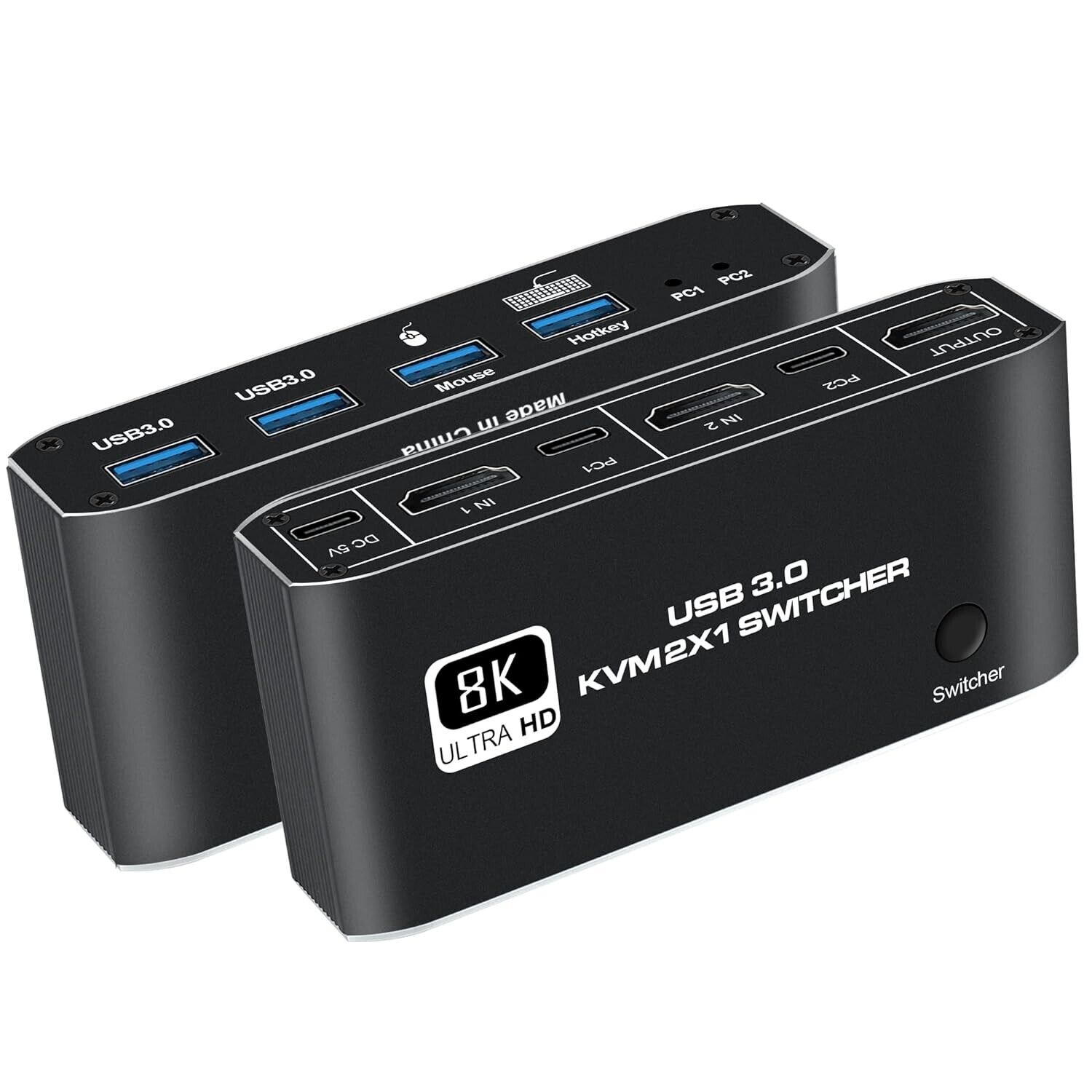 8K KVM Switch HDMI 2 Port Box,   2PC to 1 Monitor HDMI USB 3.0  Mouse Keyboard