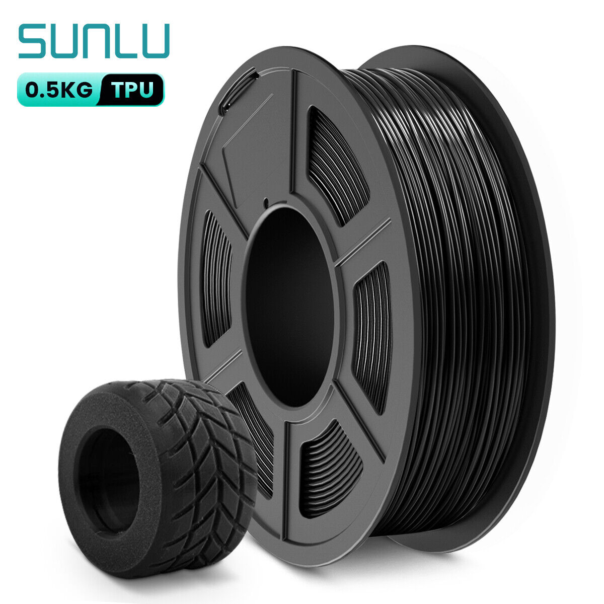 【BUY 4 GET 2 FREE,ADD 6】SUNLU 1.75MM Flexible TPU 3D Printer Filament Black 500G