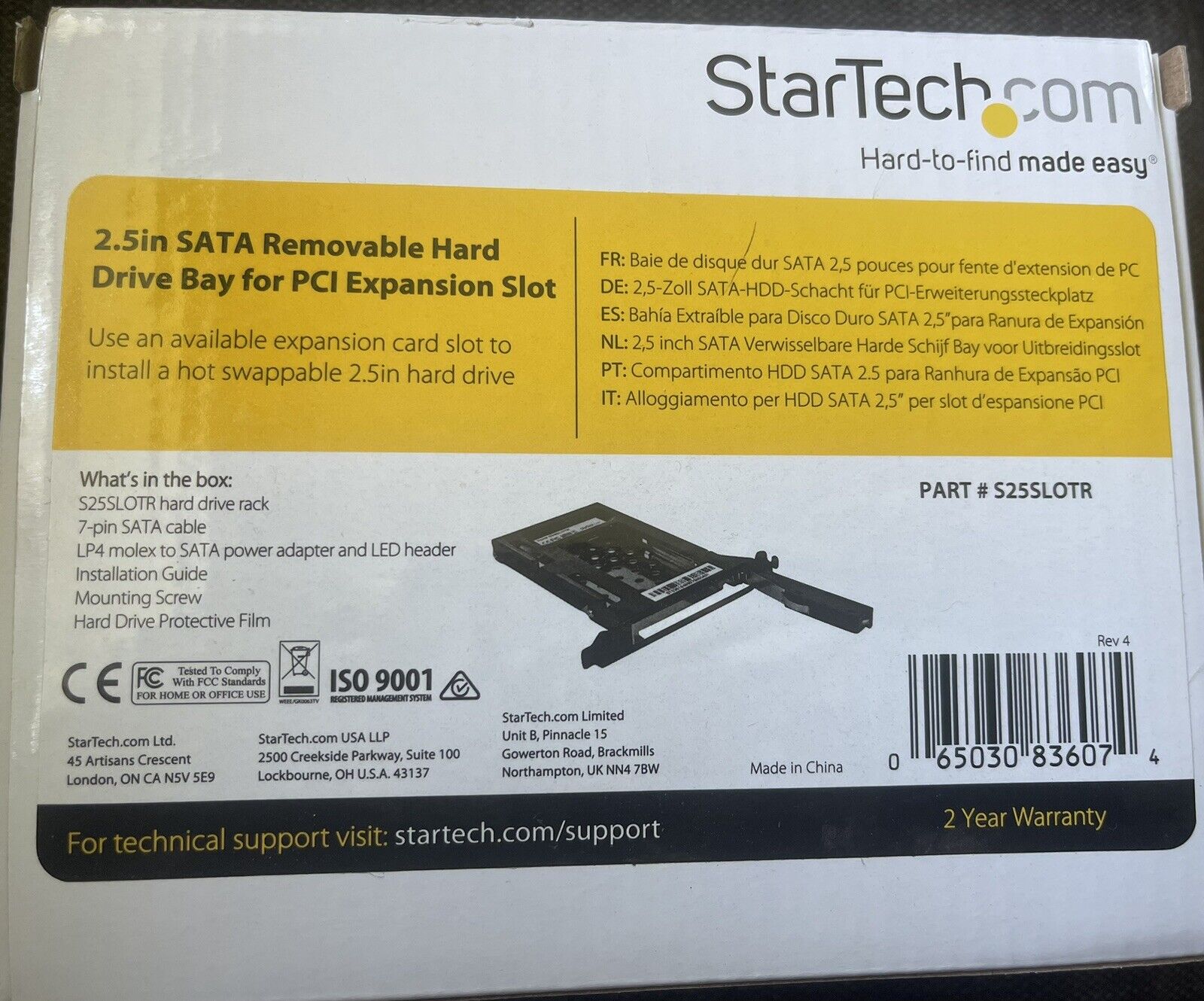StarTech S25SLOTR 2.5in SATA Removable Hard Drive Bay for PCI Expansion Slot