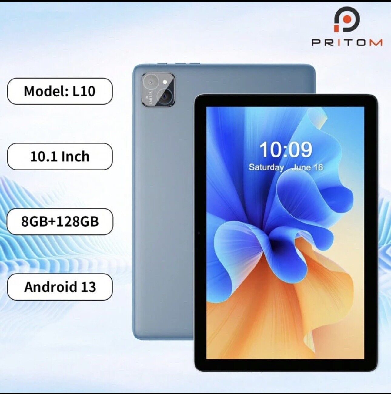 PRITOM L10 P30H Android 13 Tablet, 10 Inch Tablet