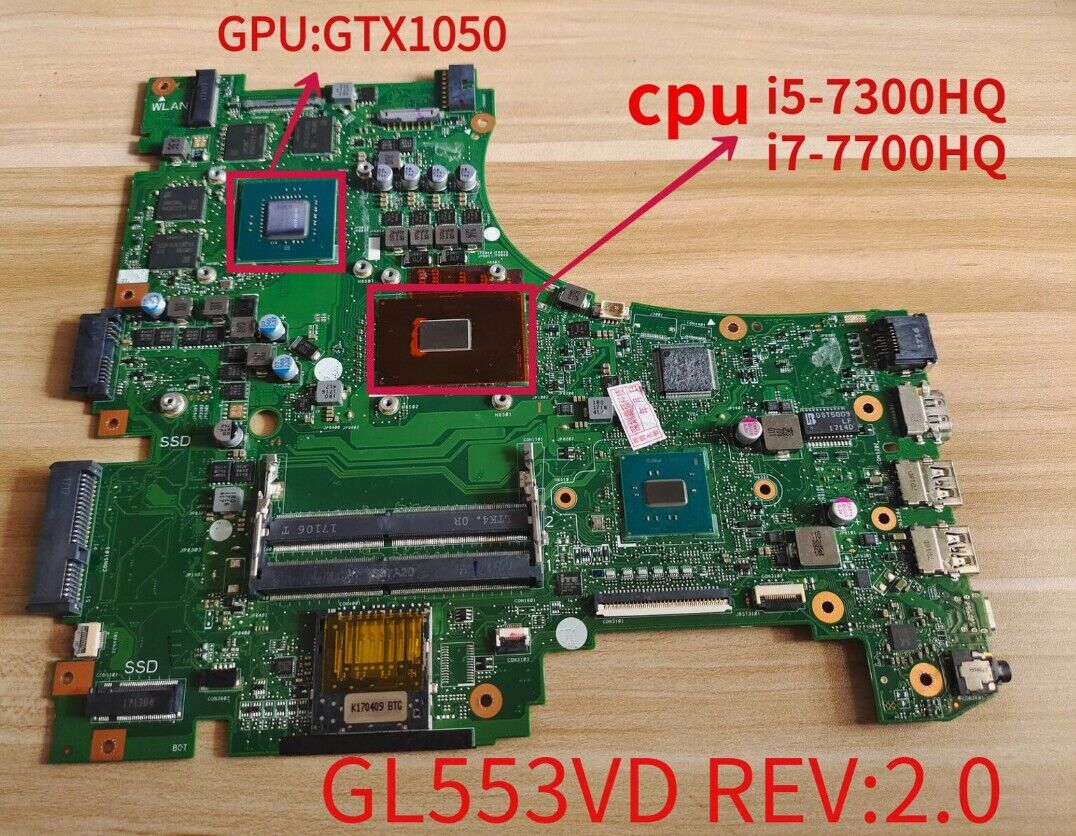 For Asus GL553VD/VE FX553V/VE ZX53V Laptop Motherboard i5/i7-7th Gen CPU GTX1050