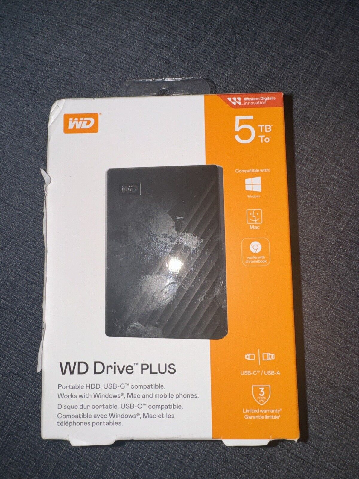 Brand New Western Digital WD DRIVE PLUS 5TB PORTABLE HDD USB-C Windows Mac