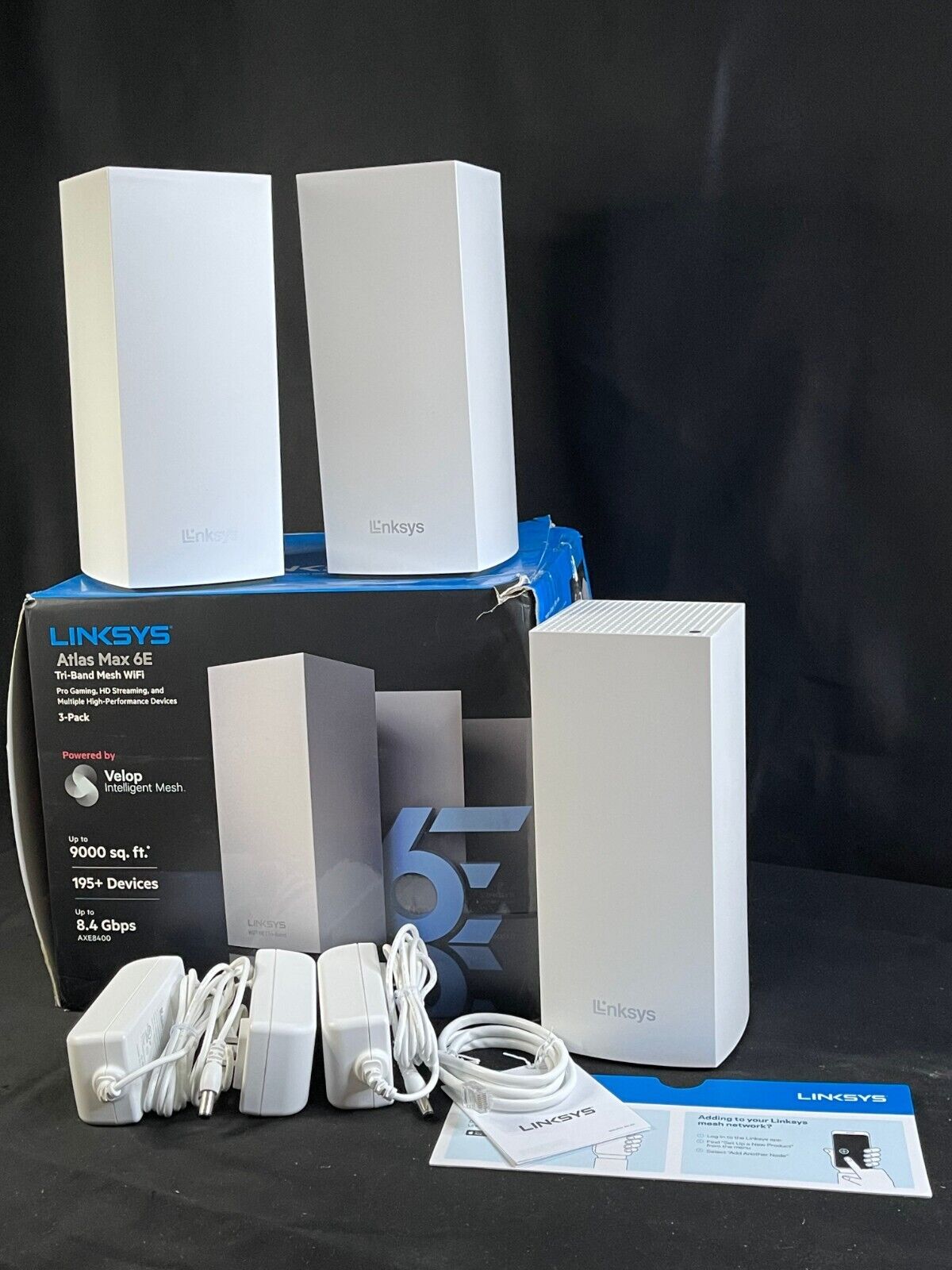Linksys Atlas Max 6E MX8500 White Tri Band Mesh WiFi Router System 3 Pack