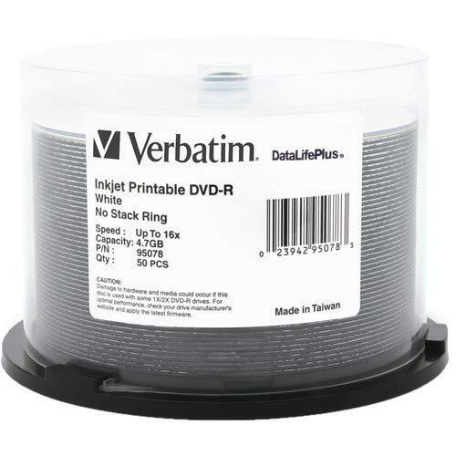 Verbatim 95078 DVD-R Media 16 x 4.7 GB Spindle DataLifePlus White 50-pk