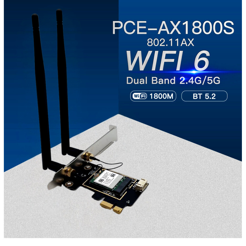 802.11ax Wi-Fi 6 MT7921 PCI-E AX1800 Dual Band WiFi Card & Bluetooth Adapter