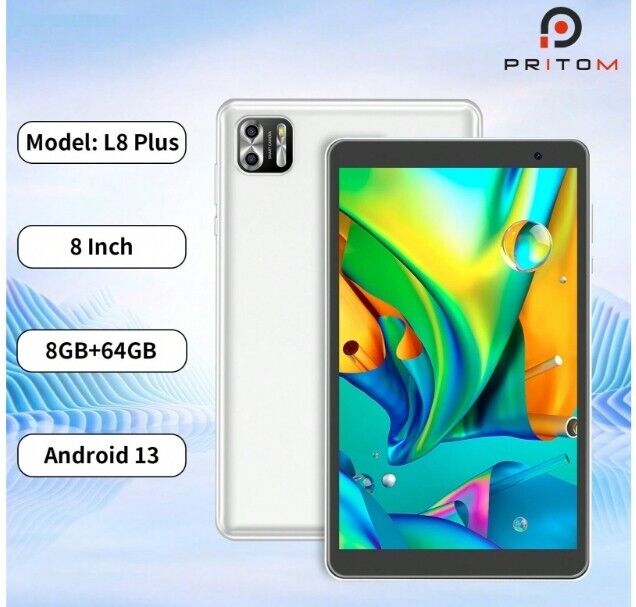 PRITOM L8 Plus 8inch Android 13 Tablet 8-Core 1.80GHz 8GB 64GB