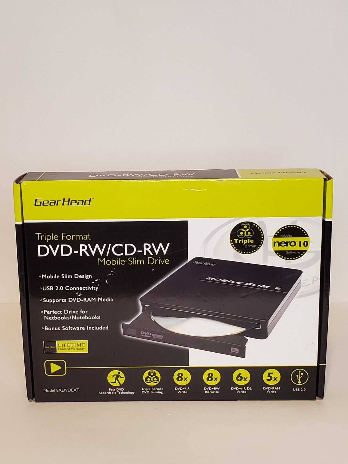 GEAR HEAD 8XDVDEXT Black Triple Format DVD-RW/CD-RW Mobile Slim Hard Drive