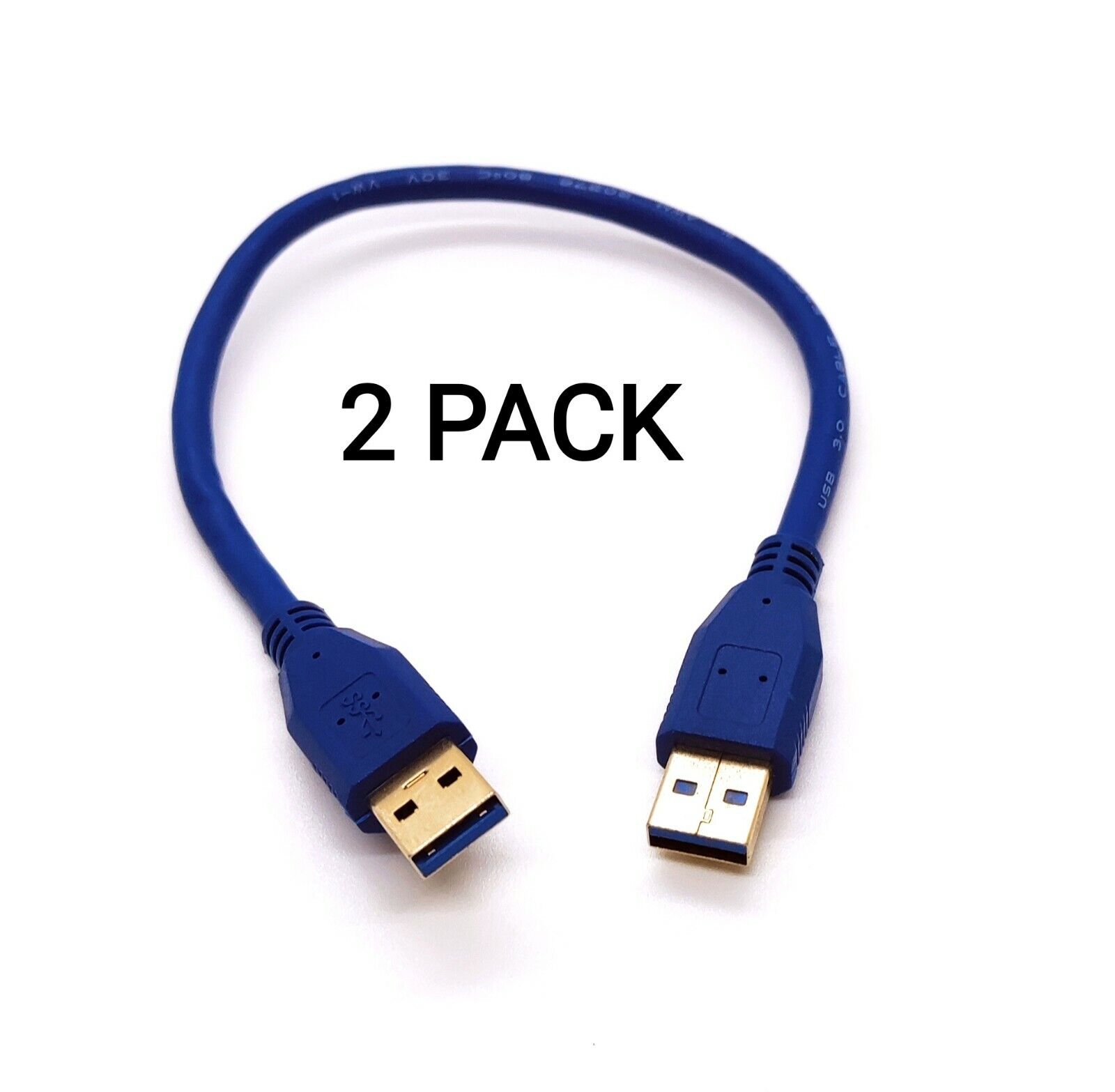 2 Pack 1Ft USB 3.0 Super Speed 4.8Gbps Gold Plate Type A Male to Male Cable Blue