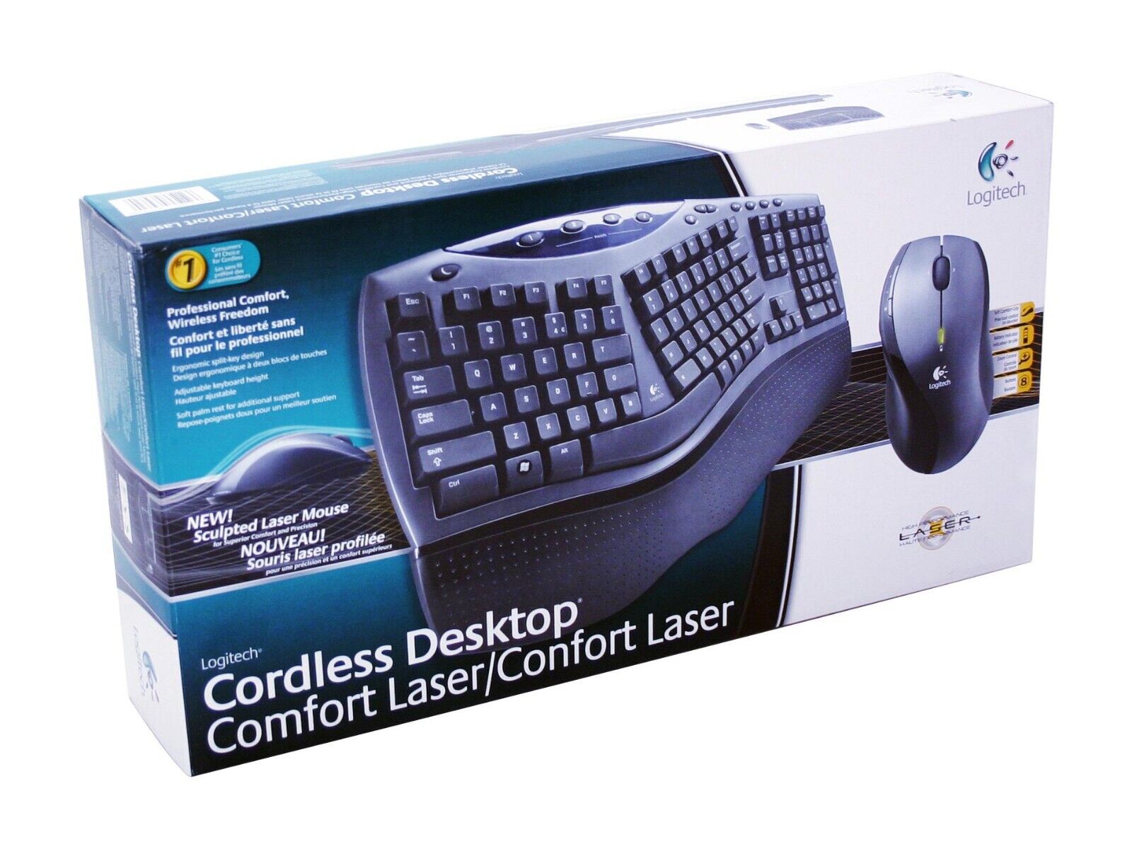 Logitech 967692-0403 Wave Comfort Wireless Keyboard Cordless Laser Mouse Desktop