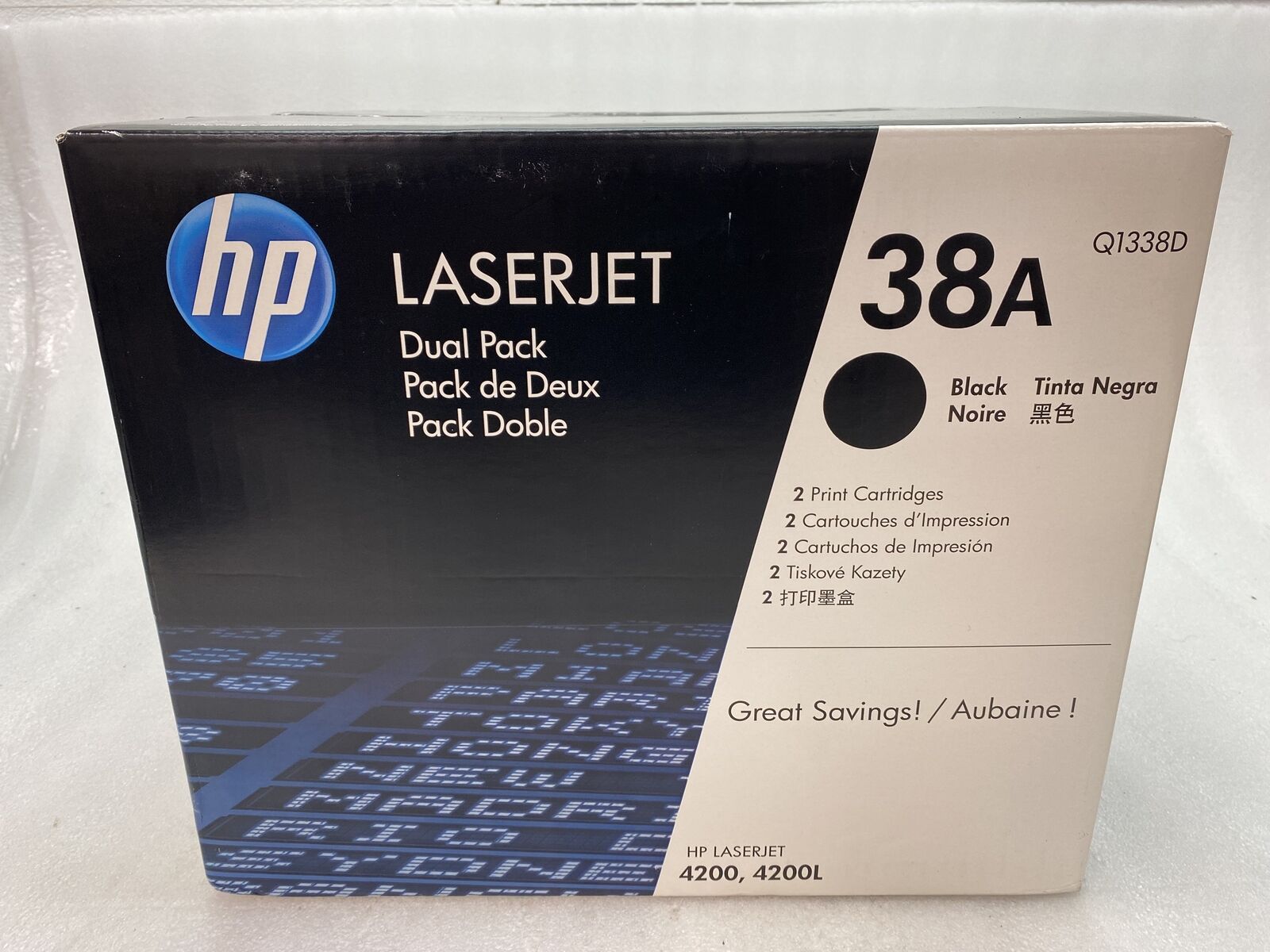 Genuine OEM Sealed HP Q1338D Black Toner Cartridge Dual Pack, HP LaserJet 4200 