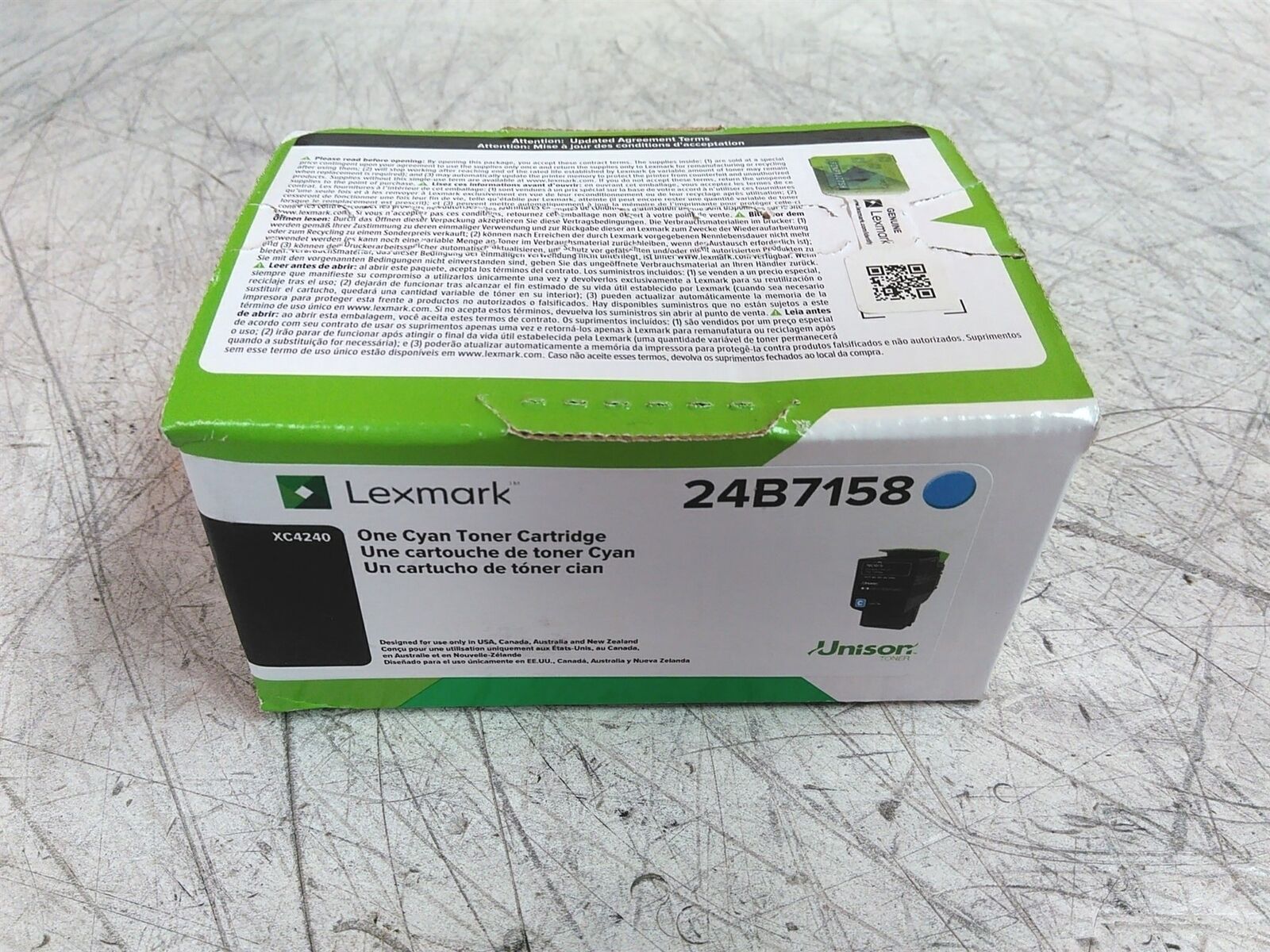 New Lexmark 24B7158 Cyan Toner Sealed Box 
