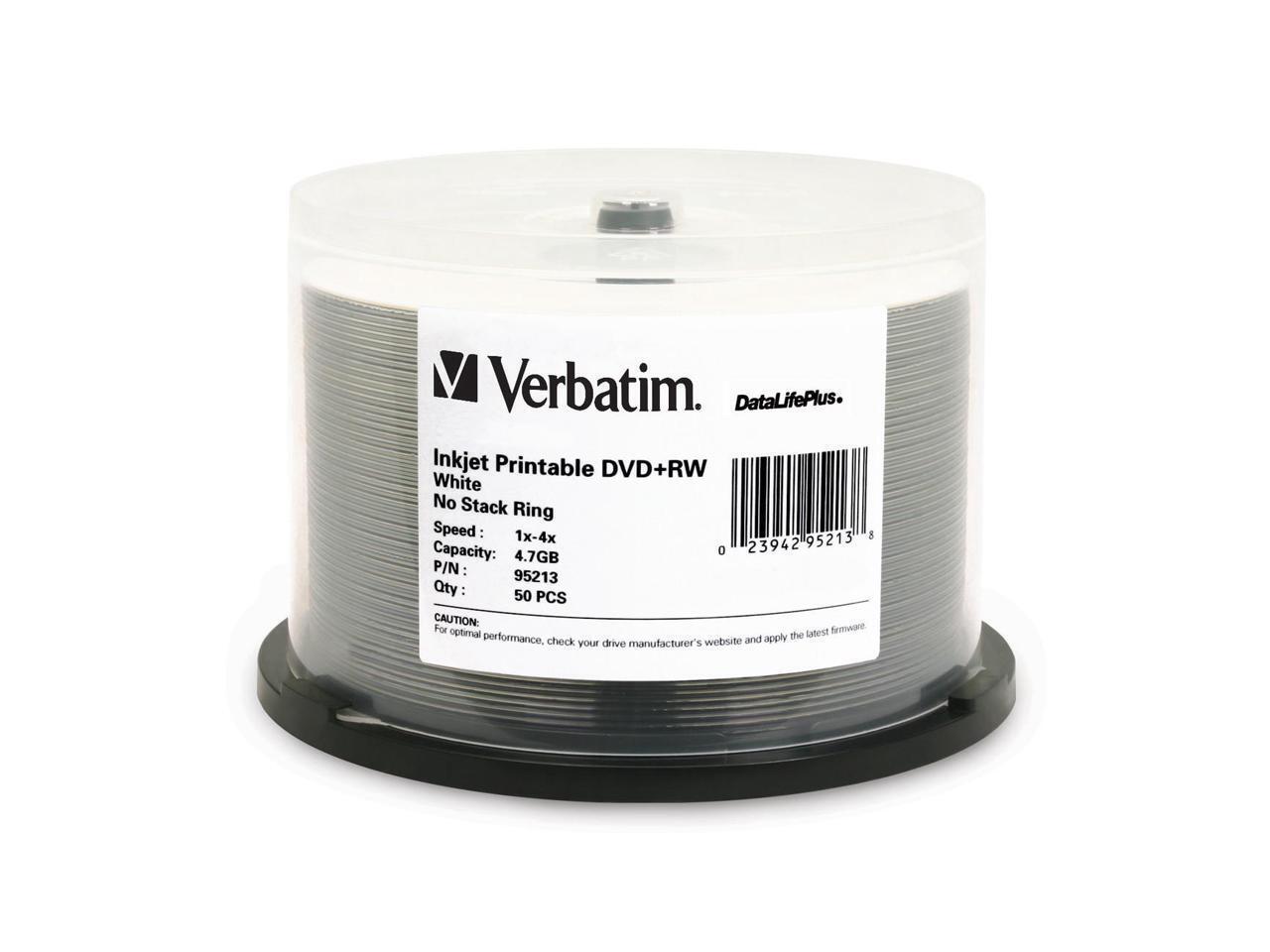 Verbatim DVD+RW 4.7GB 4X DataLifePlus White Inkjet Printable - 50pk Spindle - TA