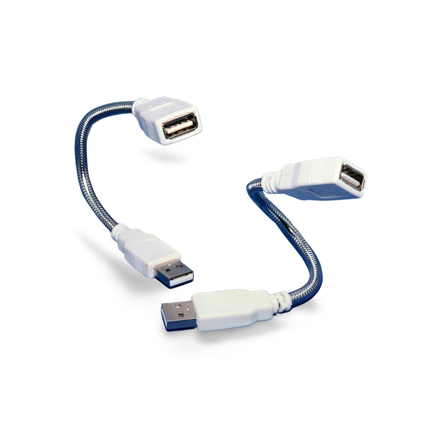 8in USB 2.0 Gooseneck Cable Chrome Flexible Male to Female - White