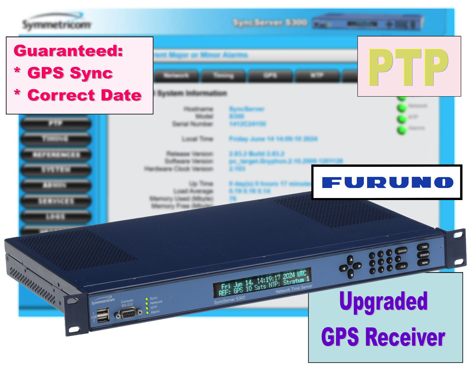 Symmetricom SyncServer PTP S300 UPGRADED GPS IEEE-1588 NTP Network Time Server